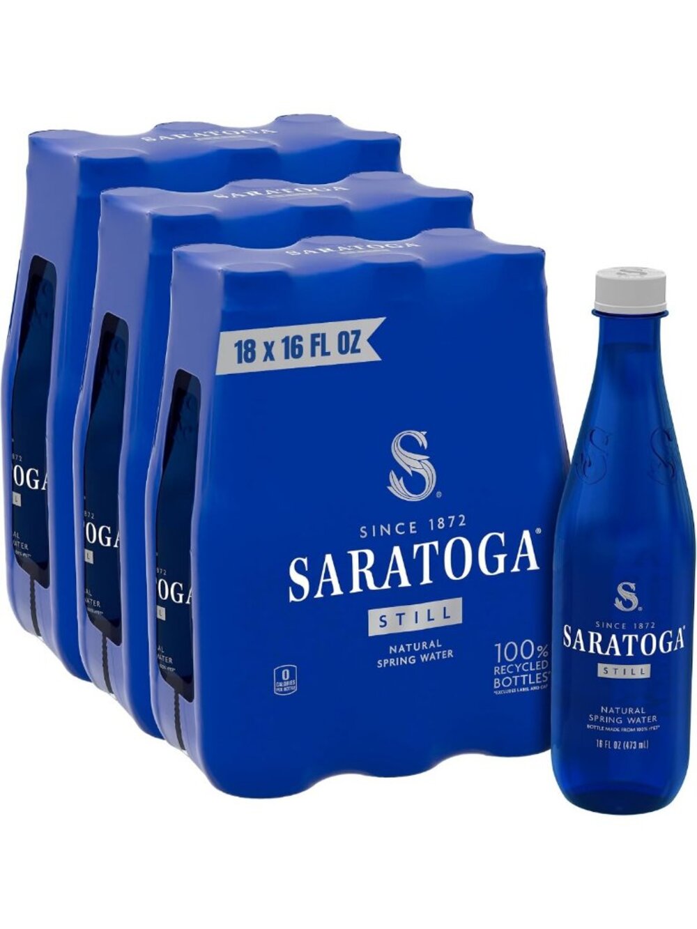 Eco-Friendly Still Spring Water Bottles, 18 Pack - 16 Fl Oz Recycled PET Plastic